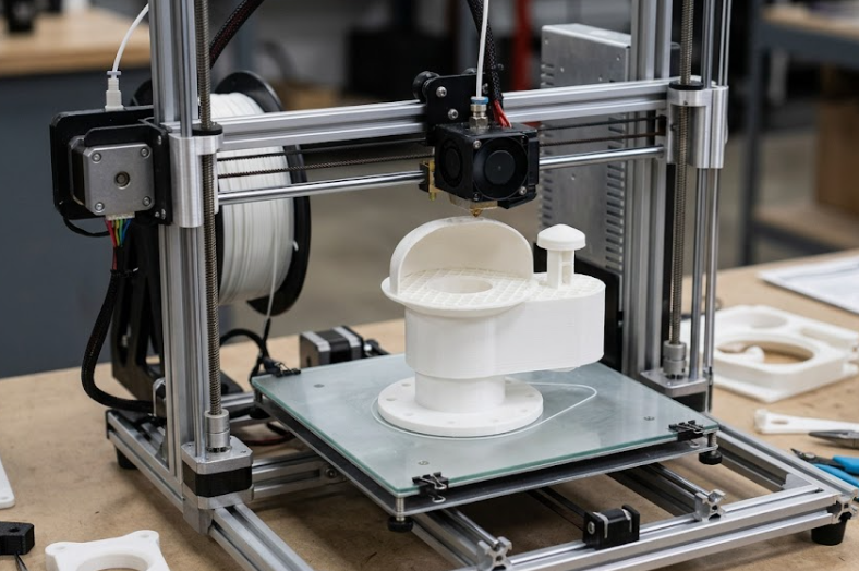 3D printer fabricating a custom hardware enclosure